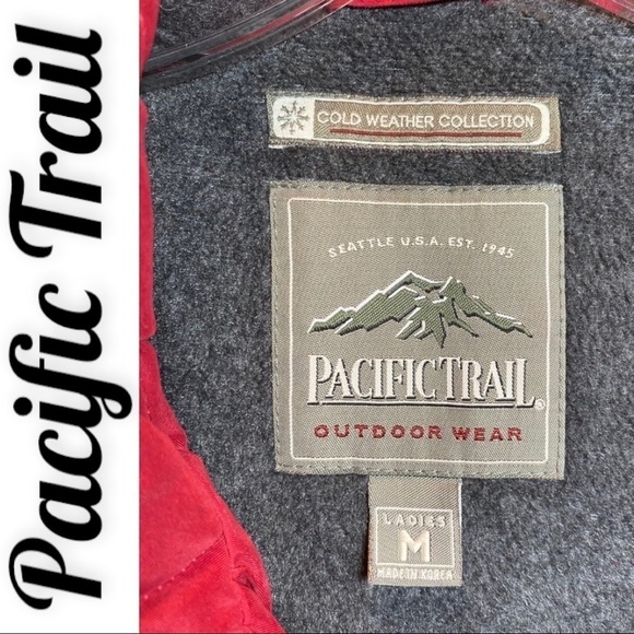 PACIFIC TRAIL VTG QUILTED FLEECE LINED RED COAT COASTAL GRANDMA CABINCORE, MED - Picture 7 of 9